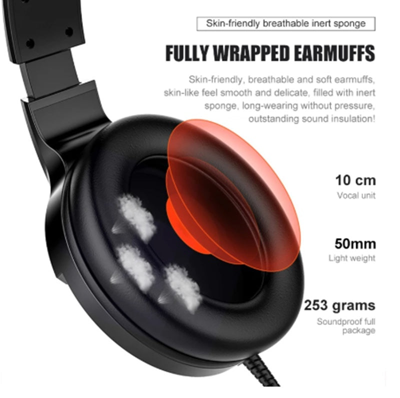 Wired Gaming Headset With MIcrophone Sound Card Line Control